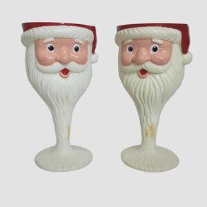 VTG Retro Santa Claus Plastic Goblet Cups Wine Christmas Holiday Drinking Set 7"